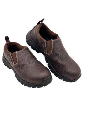 Avenger Womens 8M Slip-On Work Shoes Brown Leather Oil Slip Resistant Safety Toe